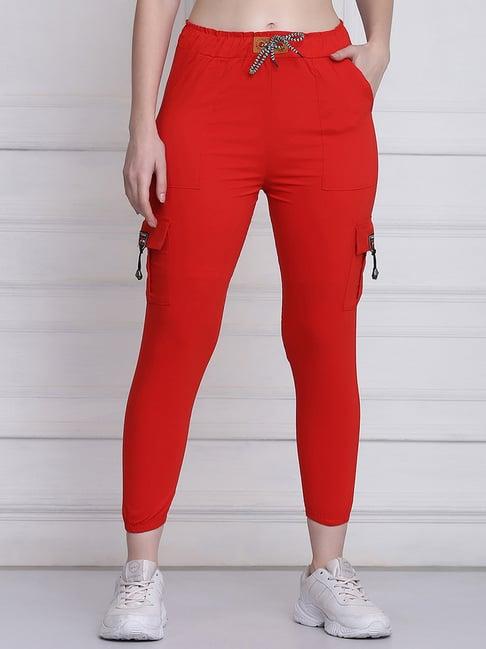 buynewtrend red mid rise joggers