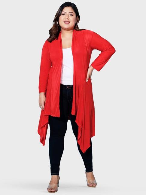 buynewtrend red shawl neck shrug