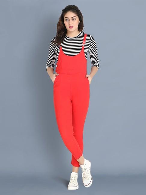 buynewtrend red striped jumpsuit