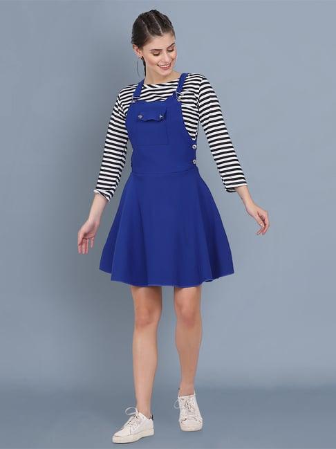 buynewtrend royal blue striped a-line dress