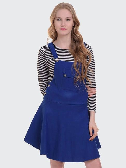 buynewtrend royal blue striped a-line dress