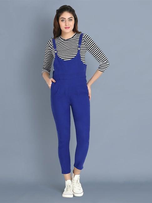 buynewtrend royal blue striped jumpsuit