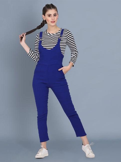 buynewtrend royal blue striped jumpsuit