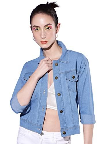 buynewtrend spread collar neck denim women shirt | girls regular fit shirts (xx-large, light blue)