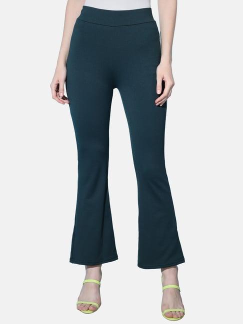 buynewtrend teal green mid rise trousers