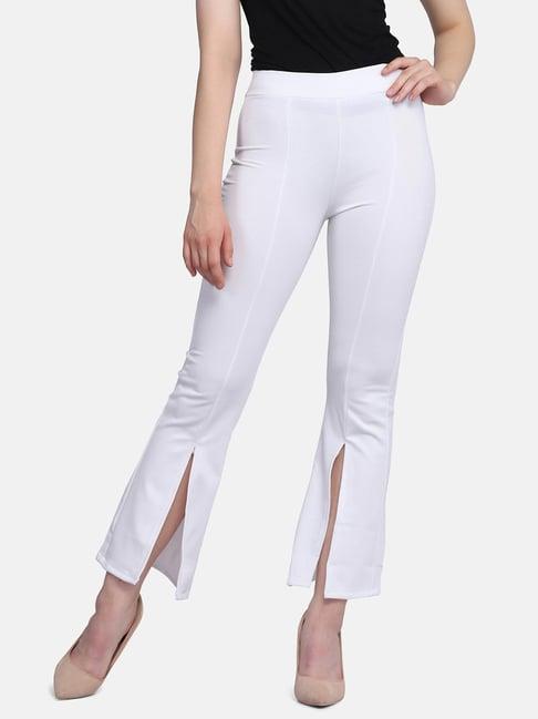 buynewtrend white mid rise front slit trousers