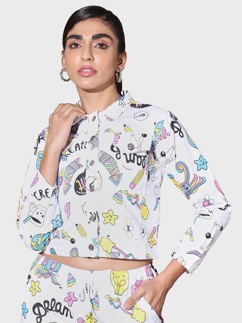 buynewtrend white printed jacket