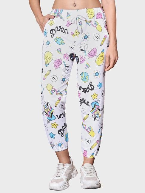 buynewtrend white printed joggers