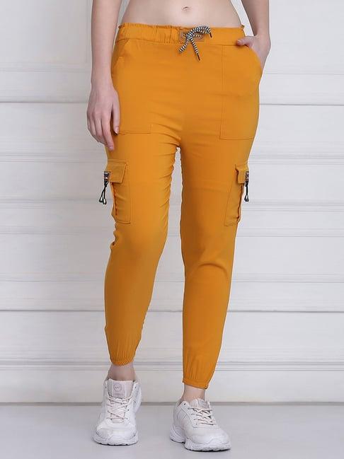 buynewtrend yellow mid rise joggers