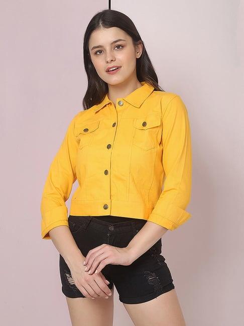 buynewtrend yellow regular fit jacket