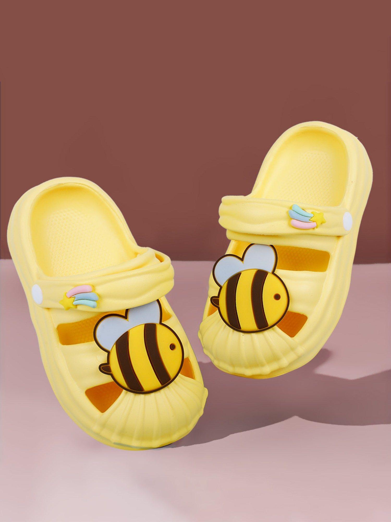 buzzing bee applique waterproof anti skid sling back clogs yellow