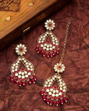 bv6127mgt gold-plated stone-studded mangtikka with earrings