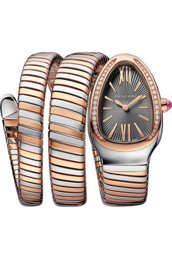 bvlgari serpenti grey dial quartz watch with steel & rose gold bracelet for women - 102680