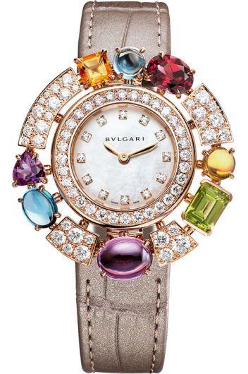 bvlgari allegra mop dial quartz watch with leather strap for women - 103493