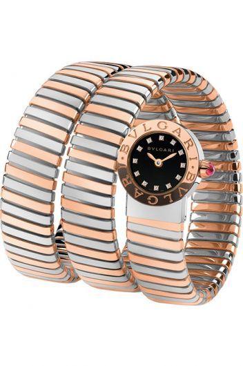 bvlgari bvlgari bvlgari black dial quartz watch with steel & rose gold bracelet for women - 102496