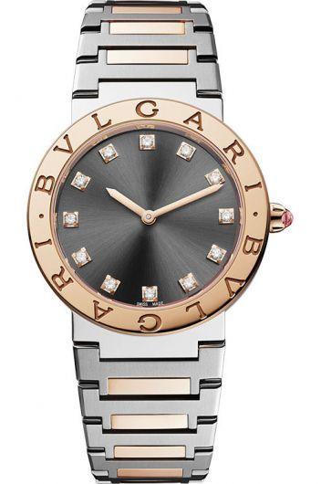 bvlgari bvlgari bvlgari black dial quartz watch with steel & rose gold bracelet for women - 103067