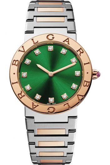 bvlgari bvlgari bvlgari green dial quartz watch with steel & rose gold bracelet for women - 103202