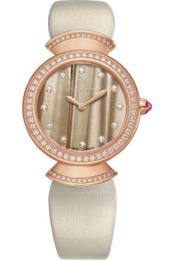 bvlgari divas' dream beige dial quartz watch with satin strap for women - 102435