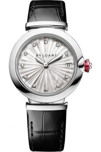 bvlgari lvcea mop dial quartz watch with leather strap for women - 103478