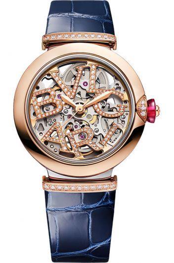 bvlgari lvcea skeleton dial automatic watch with leather strap for women - 103502