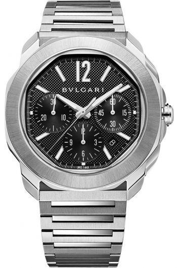 bvlgari octo black dial automatic watch with steel bracelet for men - 103471