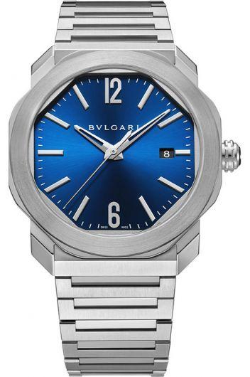 bvlgari octo blue dial automatic watch with steel bracelet for men - 102856