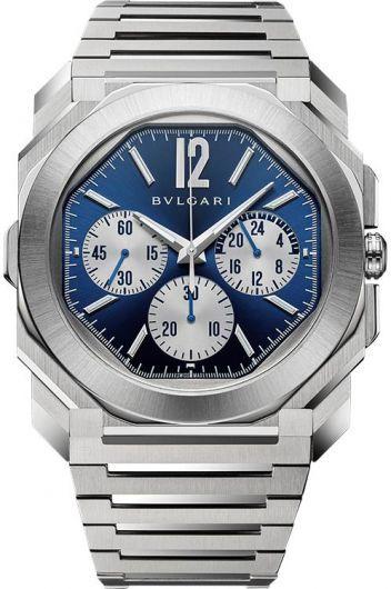 bvlgari octo blue dial automatic watch with steel bracelet for men - 103467