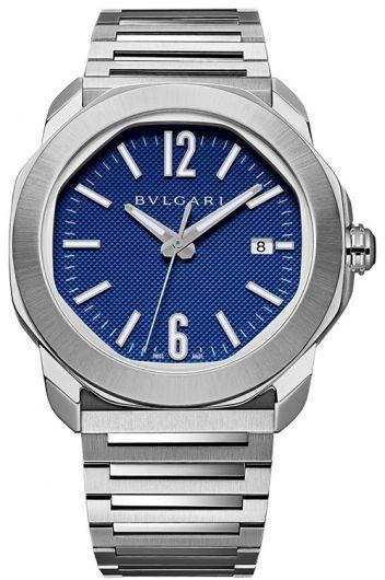 bvlgari octo blue dial automatic watch with steel bracelet for men - 103739