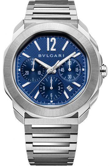 bvlgari octo blue dial automatic watch with steel bracelet for men - 103829