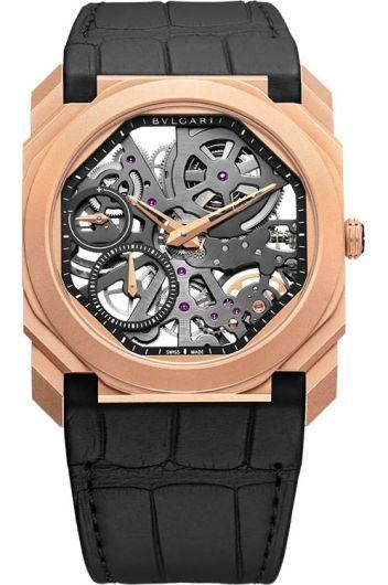 bvlgari octo skeleton dial manual winding watch with leather strap for men - 102946