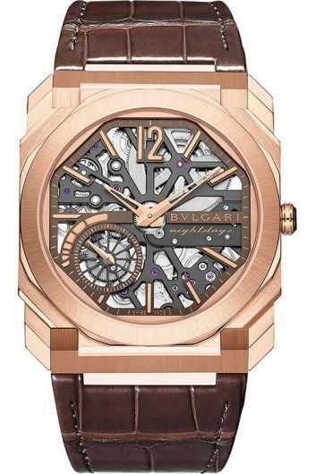 bvlgari octo skeleton dial manual winding watch with leather strap for men - 103667