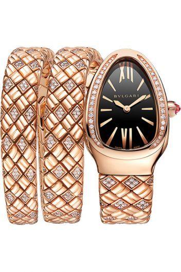 bvlgari serpenti black dial quartz watch with rose gold strap for women - 103252