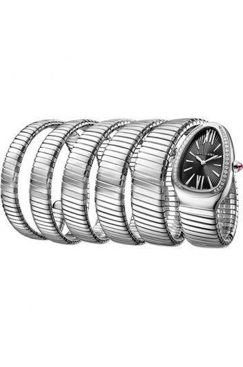 bvlgari serpenti black dial quartz watch with steel bracelet for women - 102736