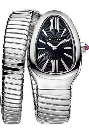 bvlgari serpenti black dial quartz watch with steel bracelet for women - 102824