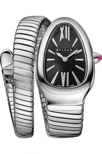 bvlgari serpenti black dial quartz watch with steel bracelet for women - 102826