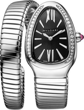 bvlgari serpenti black dial quartz watch with steel bracelet for women - 103434