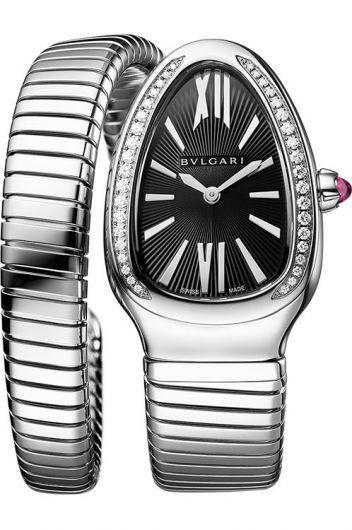 bvlgari serpenti black dial quartz watch with steel bracelet for women - 103524