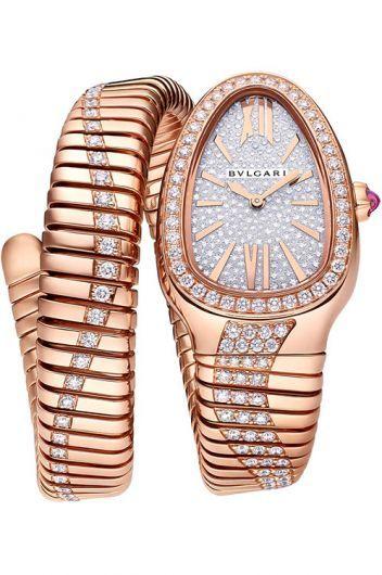 bvlgari serpenti diamond paved dial quartz watch with rose gold & diamond strap for women - 103791