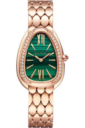 bvlgari serpenti green dial quartz watch with rose gold strap for women - 103273