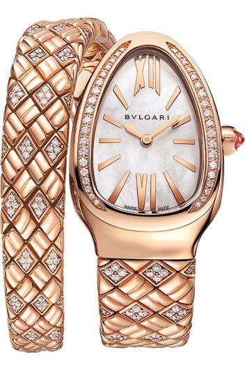 bvlgari serpenti mop dial quartz watch with rose gold strap for women - 103250