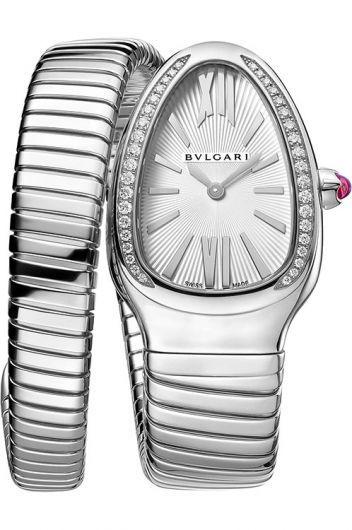 bvlgari serpenti silver dial quartz watch with steel bracelet for women - 101827