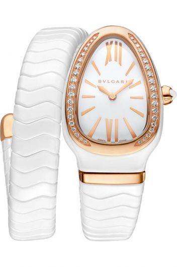 bvlgari serpenti white dial quartz watch with ceramic strap for women - 102613