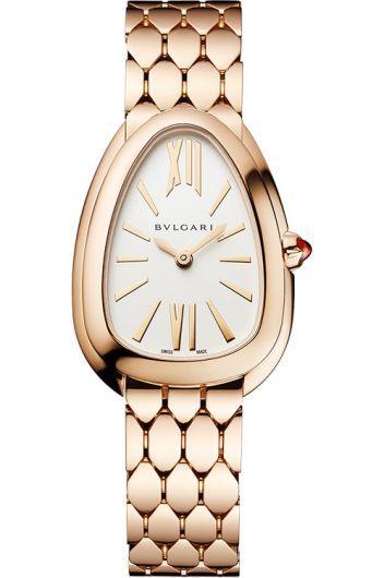 bvlgari serpenti white dial quartz watch with rose gold strap for women - 103145