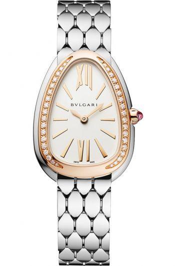 bvlgari serpenti white dial quartz watch with steel bracelet for women - 103143