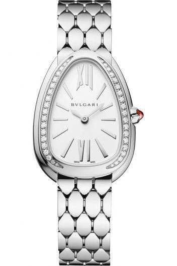 bvlgari serpenti white dial quartz watch with steel bracelet for women - 103361