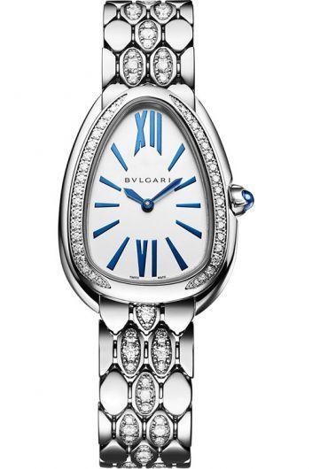 bvlgari serpenti white dial quartz watch with white gold strap for women - 103276