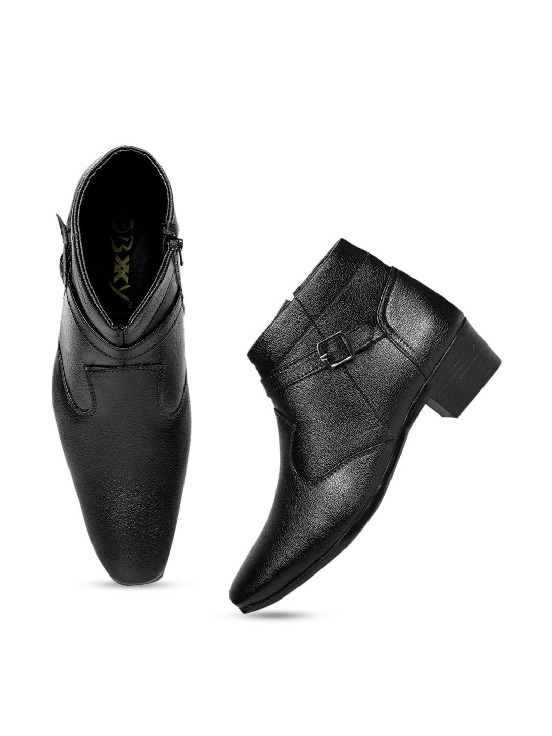 bxxy men mid top block heel formal boots with buckle detail