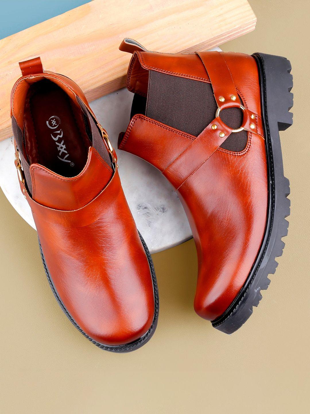 bxxy men mid top platform heel chelsea boots with buckle detail