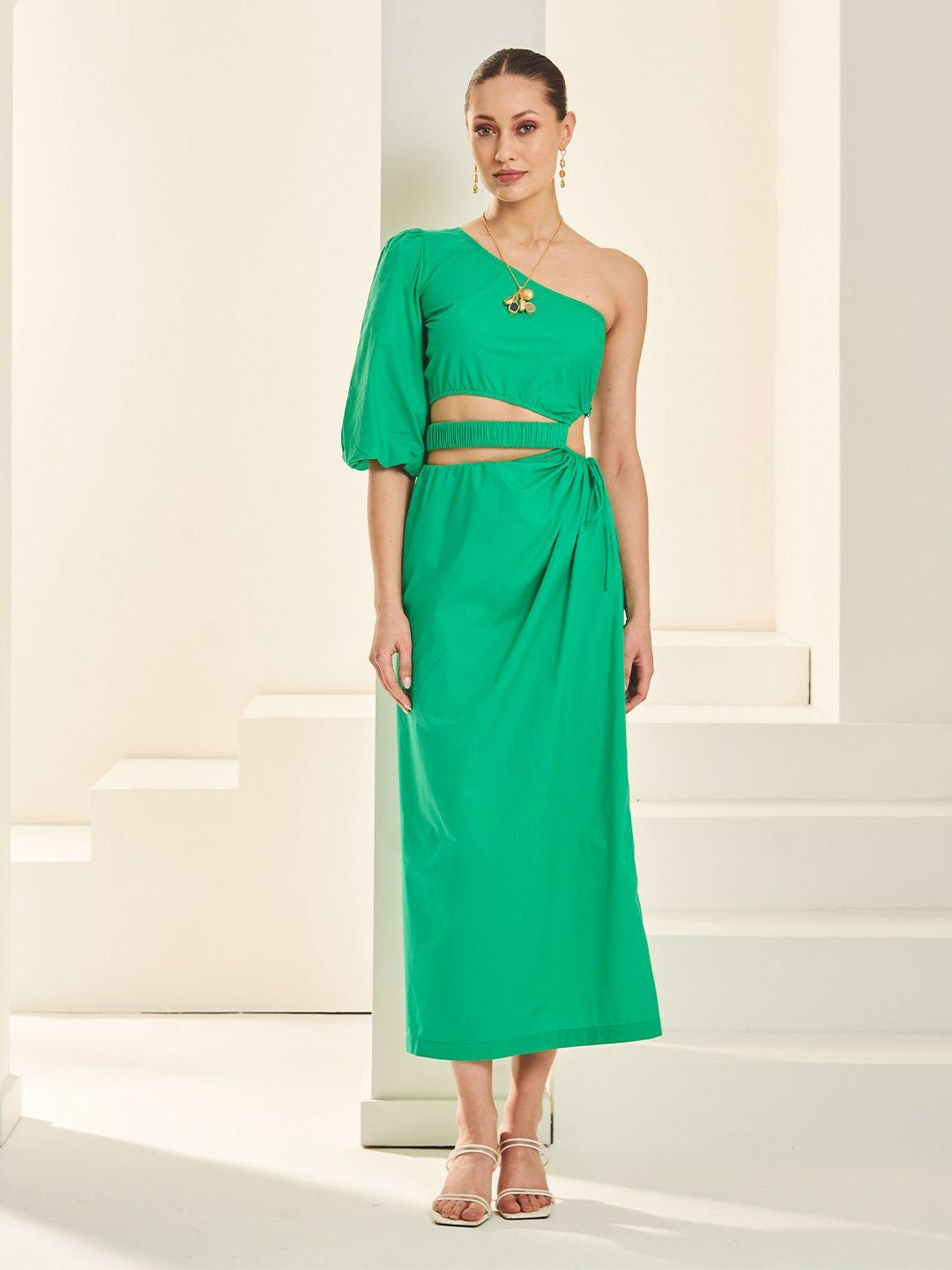 by the bay green one shoulder maxi dress