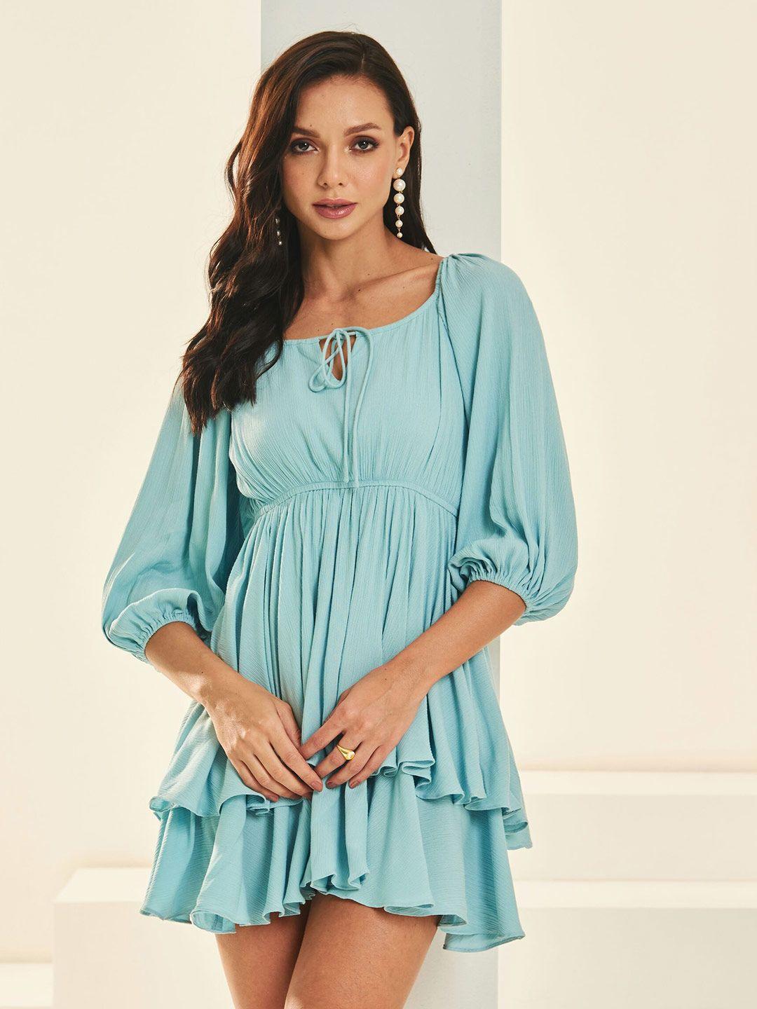 by the bay puff sleeve layered a-line dress
